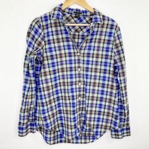 Theory Blue Black White Plaid Long Sleeve Button Front Shirt Men's Size Large L